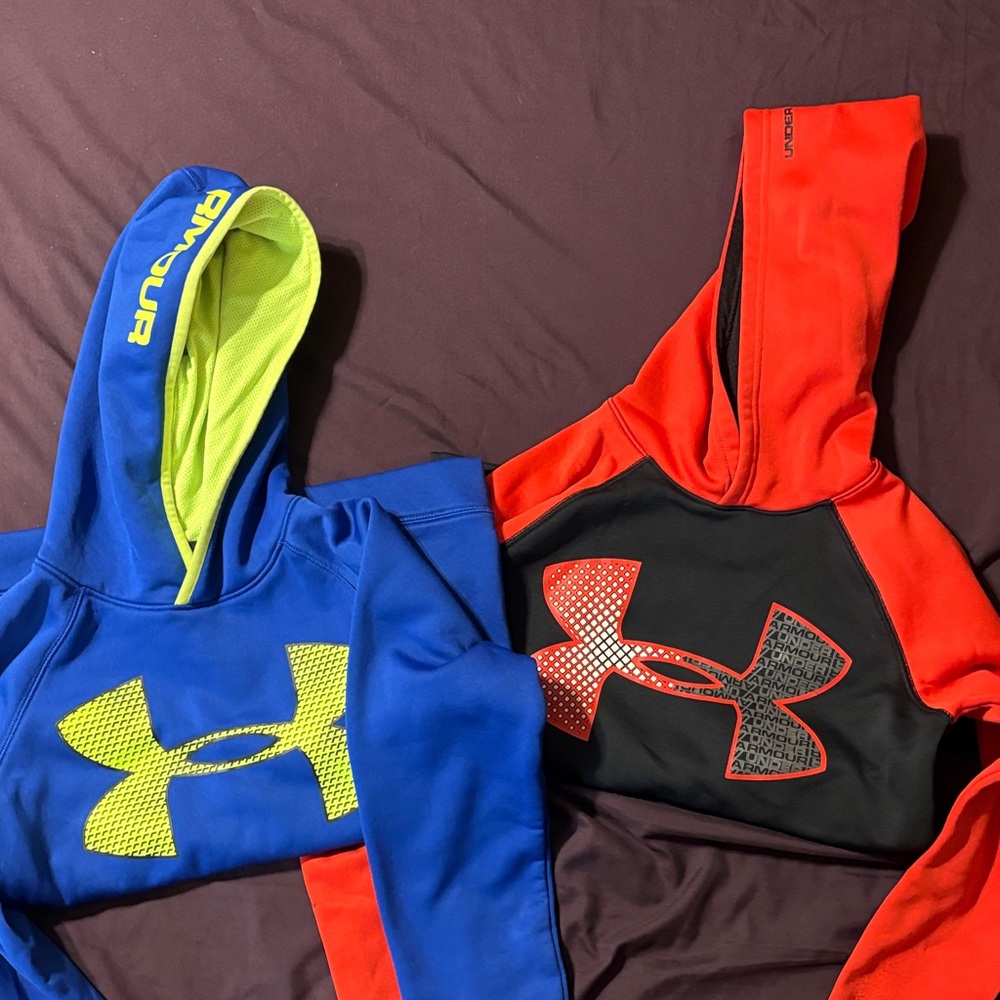 Under Armour Blue and Red Hoodies with Neon Accents youth Medium